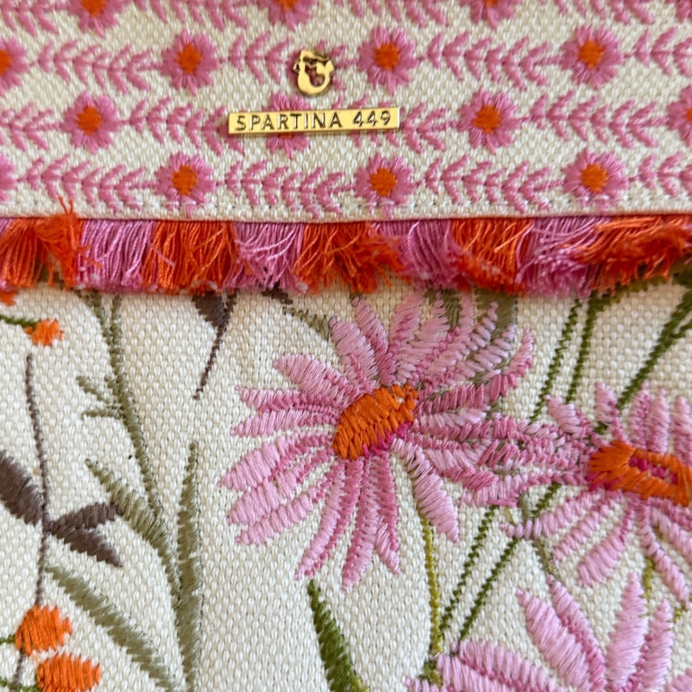 Spartina 449 Marci wristlet embroidered woven blend of cotton &jute leather trim - Picture 10 of 10